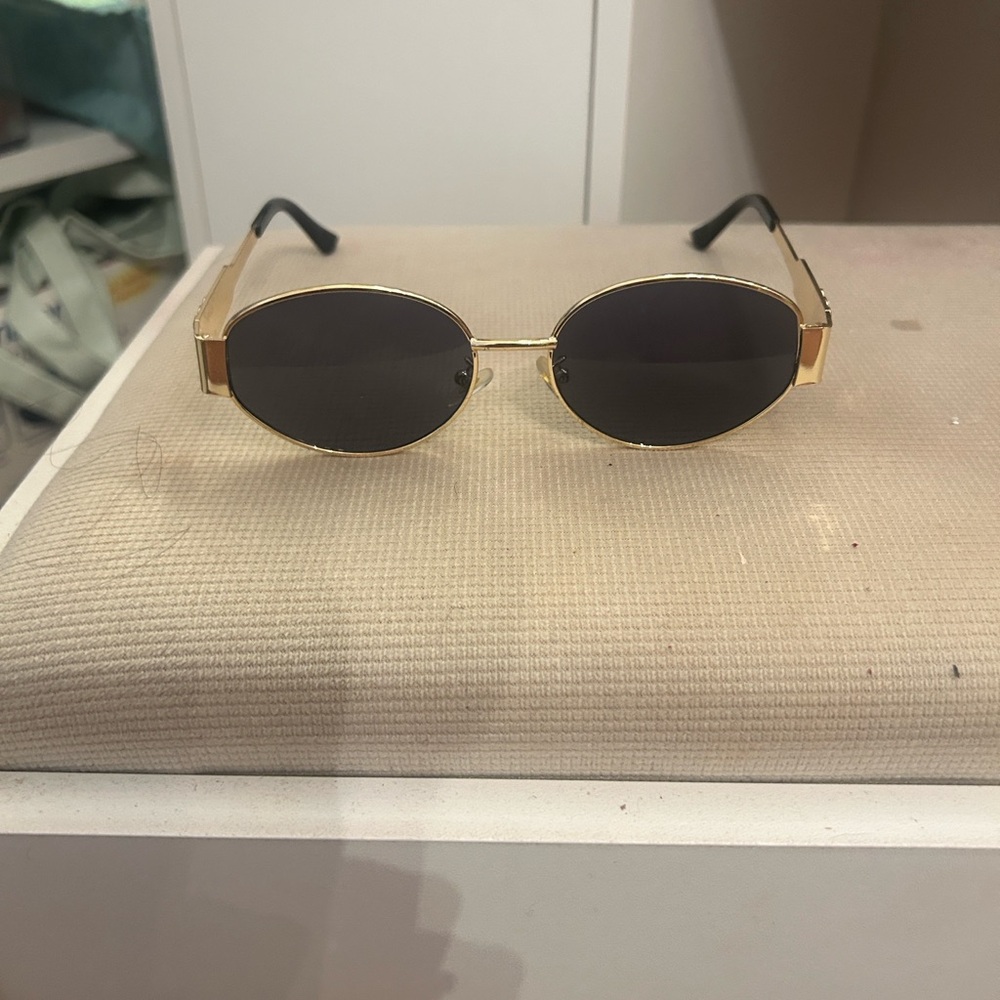 Celine Gold and Black Oval Sunglasses